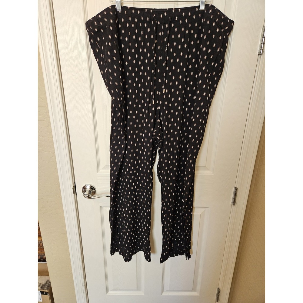 NWOT Old Navy Black Diamond Pattern Elastic Waist Side Slits Wide-Leg Pants, 3X